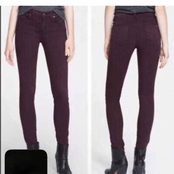 RAG and BONE Jean Skinny Mid Rise Wine Colored Jeans Sz 27 - Picture 1 of 12